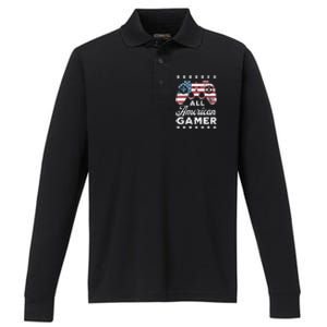 All American Gamer 4Th Of July Game Controller Performance Long Sleeve Polo