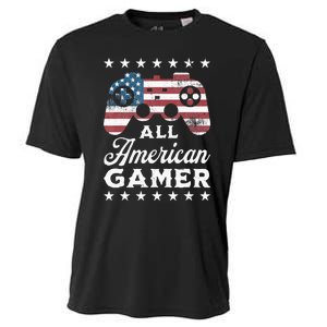 All American Gamer 4Th Of July Game Controller Cooling Performance Crew T-Shirt