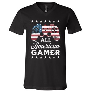 All American Gamer 4Th Of July Game Controller V-Neck T-Shirt