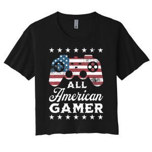 All American Gamer 4Th Of July Game Controller Women's Crop Top Tee