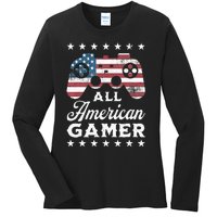 All American Gamer 4Th Of July Game Controller Ladies Long Sleeve Shirt