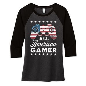 All American Gamer 4Th Of July Game Controller Women's Tri-Blend 3/4-Sleeve Raglan Shirt