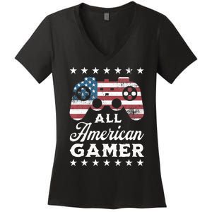 All American Gamer 4Th Of July Game Controller Women's V-Neck T-Shirt