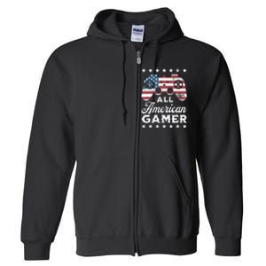 All American Gamer 4Th Of July Game Controller Full Zip Hoodie