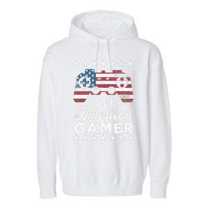 All American Gamer 4Th Of July Game Controller Garment-Dyed Fleece Hoodie