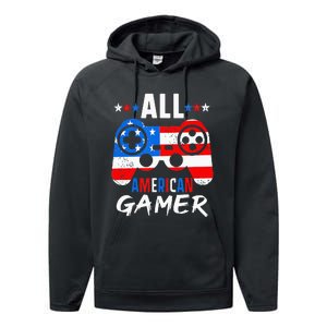 All American Gamer 4Th Of July Gaming Lovers Patriotic Performance Fleece Hoodie