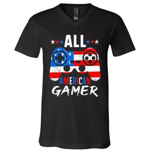 All American Gamer 4Th Of July Gaming Lovers Patriotic V-Neck T-Shirt