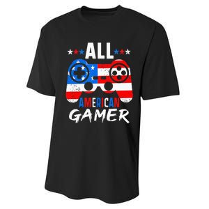 All American Gamer 4Th Of July Gaming Lovers Patriotic Performance Sprint T-Shirt