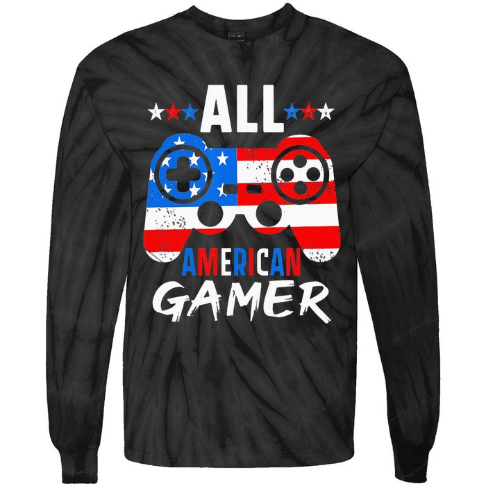 All American Gamer 4Th Of July Gaming Lovers Patriotic Tie-Dye Long Sleeve Shirt