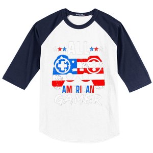 All American Gamer 4Th Of July Gaming Lovers Patriotic Baseball Sleeve Shirt