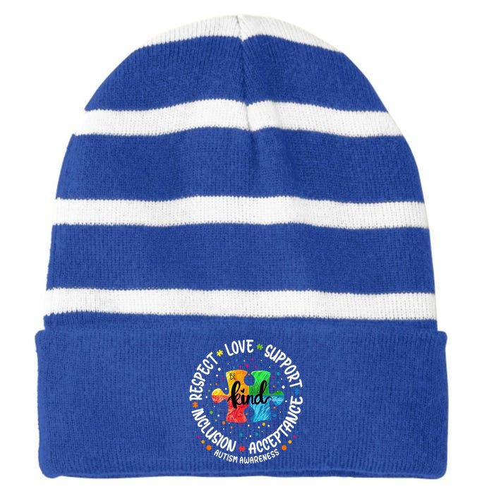 Autism Awareness Great Gift Respect Love Support Autism Cute Gift Striped Beanie with Solid Band