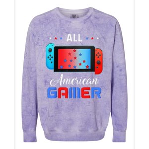 All American Gamer Funny 4th Of July Usa Flag Colorblast Crewneck Sweatshirt