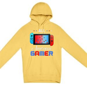 All American Gamer Funny 4th Of July Usa Flag Premium Pullover Hoodie