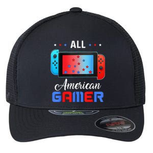 All American Gamer Funny 4th Of July Usa Flag Flexfit Unipanel Trucker Cap