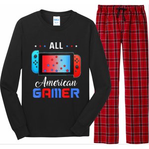 All American Gamer Funny 4th Of July Usa Flag Long Sleeve Pajama Set