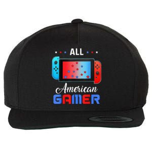 All American Gamer Funny 4th Of July Usa Flag Wool Snapback Cap