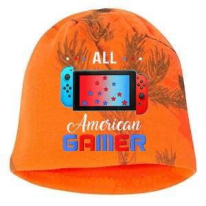 All American Gamer Funny 4th Of July Usa Flag Kati - Camo Knit Beanie