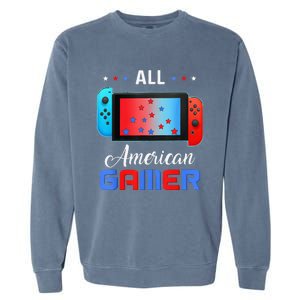 All American Gamer Funny 4th Of July Usa Flag Garment-Dyed Sweatshirt