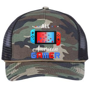 All American Gamer Funny 4th Of July Usa Flag Retro Rope Trucker Hat Cap