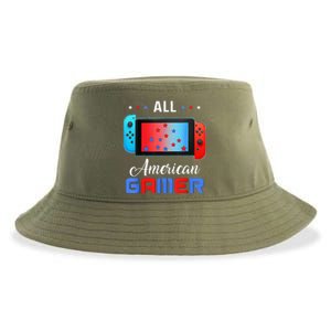 All American Gamer Funny 4th Of July Usa Flag Sustainable Bucket Hat