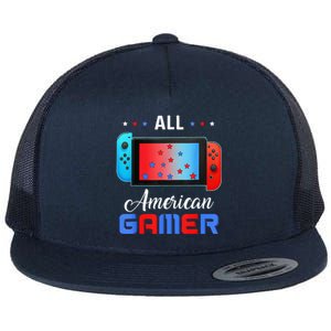 All American Gamer Funny 4th Of July Usa Flag Flat Bill Trucker Hat