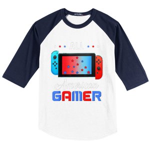 All American Gamer Funny 4th Of July Usa Flag Baseball Sleeve Shirt