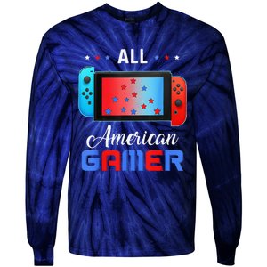 All American Gamer Funny 4th Of July Usa Flag Tie-Dye Long Sleeve Shirt