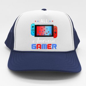 All American Gamer Funny 4th Of July Usa Flag Trucker Hat