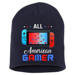 All American Gamer Funny 4th Of July Usa Flag Short Acrylic Beanie