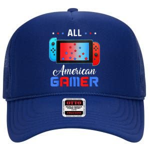 All American Gamer Funny 4th Of July Usa Flag High Crown Mesh Back Trucker Hat