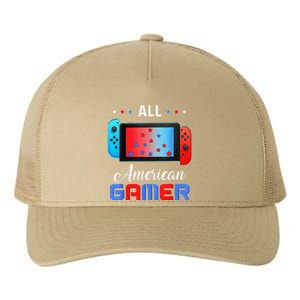 All American Gamer Funny 4th Of July Usa Flag Yupoong Adult 5-Panel Trucker Hat