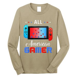 All American Gamer Funny 4th Of July Usa Flag Long Sleeve Shirt