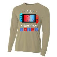 All American Gamer Funny 4th Of July Usa Flag Cooling Performance Long Sleeve Crew