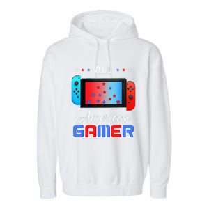 All American Gamer Funny 4th Of July Usa Flag Garment-Dyed Fleece Hoodie