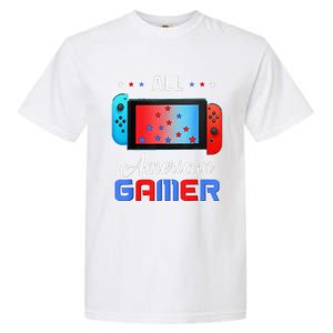 All American Gamer Funny 4th Of July Usa Flag Garment-Dyed Heavyweight T-Shirt