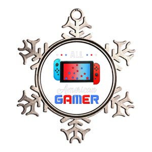 All American Gamer Funny 4th Of July Usa Flag Metallic Star Ornament