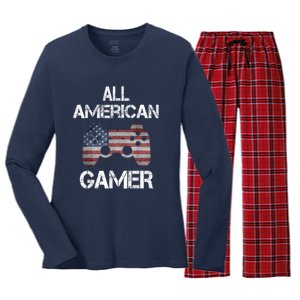 All American Gamer 4th Of July Video Games Women's Long Sleeve Flannel Pajama Set 