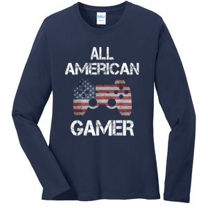 All American Gamer 4th Of July Video Games Ladies Long Sleeve Shirt