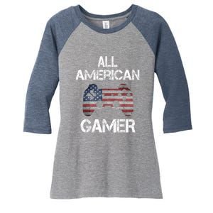 All American Gamer 4th Of July Video Games Women's Tri-Blend 3/4-Sleeve Raglan Shirt