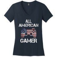 All American Gamer 4th Of July Video Games Women's V-Neck T-Shirt