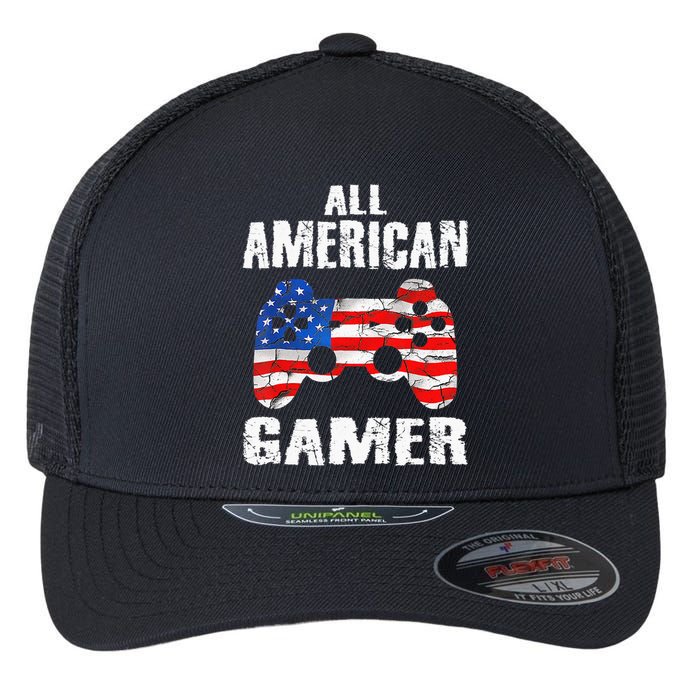 All American Gamer 4Th Of July Video Games Flexfit Unipanel Trucker Cap