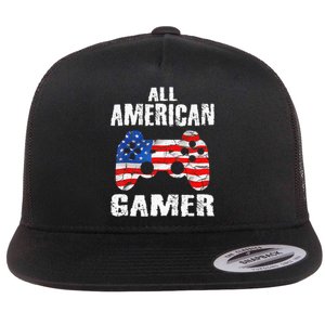 All American Gamer 4Th Of July Video Games Flat Bill Trucker Hat