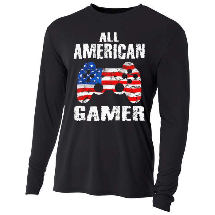 All American Gamer 4Th Of July Video Games Cooling Performance Long Sleeve Crew