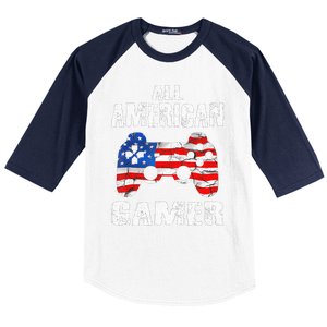 All American Gamer 4Th Of July Video Games Baseball Sleeve Shirt