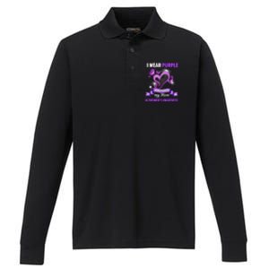 Alzheimer's Awareness Gift I Wear Purple In Memory Of My Mom Cute Gift Performance Long Sleeve Polo