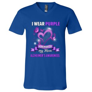 Alzheimer's Awareness Gift I Wear Purple In Memory Of My Mom Cute Gift V-Neck T-Shirt