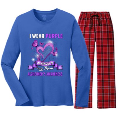 Alzheimer's Awareness Gift I Wear Purple In Memory Of My Mom Cute Gift Women's Long Sleeve Flannel Pajama Set 