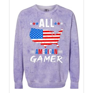 All American Gamer Fourth Of July Usa Map Us Flag Patriotic Colorblast Crewneck Sweatshirt