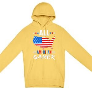 All American Gamer Fourth Of July Usa Map Us Flag Patriotic Premium Pullover Hoodie