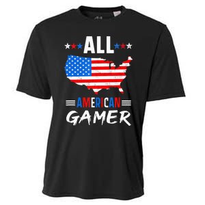 All American Gamer Fourth Of July Usa Map Us Flag Patriotic Cooling Performance Crew T-Shirt